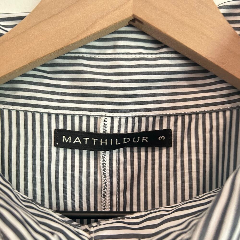 Matthildur Cotton Striped Button Up Short Sleeve Dress Gray Size 3 - Picture 6 of 7
